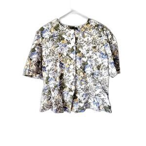 Womens  Vintage blouse button romantic chic floral short sleeve blue plus 16.